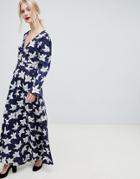 Liquorish Floral Print Wrap Maxi Dress - Navy