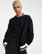 Asos Design Oversized Jersey Bomber Jacket With Tipping In Black-blues