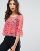 Qed London Scallop Lace A Line Top - Pink