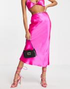 Topshop Satin Tie Waist Midi Skirt In Pink - Part Of A Set