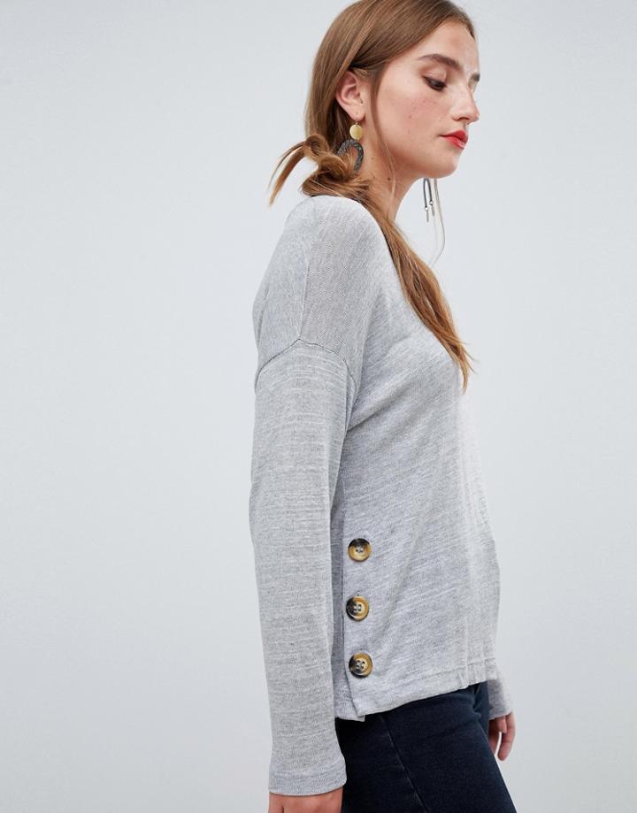 Stradivarius Button Detail Oversized Light Weight Jersey Top - Gray