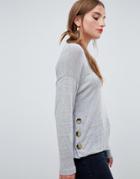 Stradivarius Button Detail Oversized Light Weight Jersey Top - Gray
