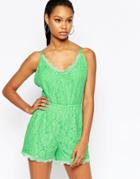 City Goddess Lace Romper With Strappy Back - Green