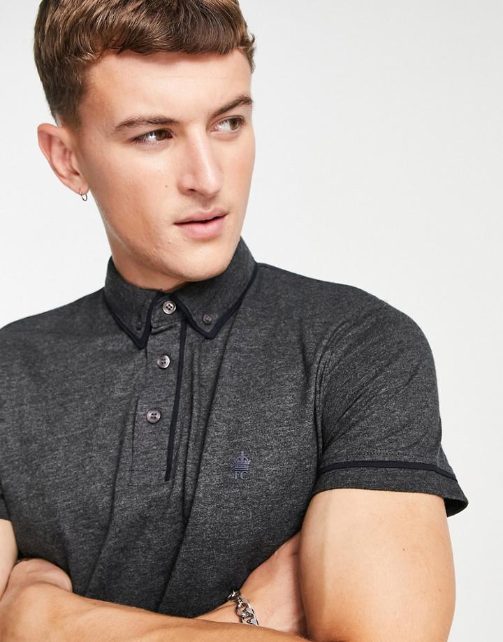 French Connection Piping Polo In Charcoal-grey