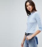 Asos Tall Stripe High Neck Crop Top With 3/4 Sleeve - Multi