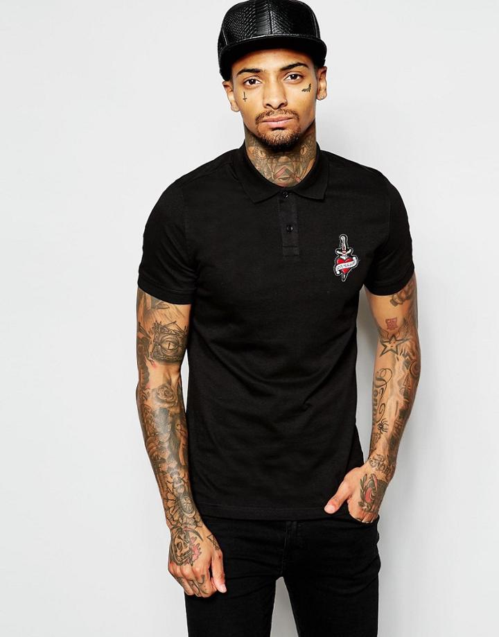Love Moschino Polo T-shirt With Tattoo Logo - Black