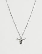 Sacred Hawk Silver Bulls Head Necklace - Silver