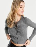 Urban Revivo Fitted Ribbed Cardigan In Gray