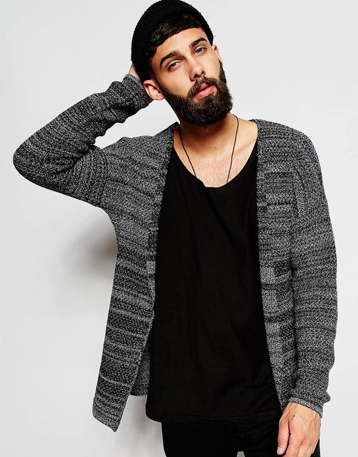 Asos Open Cardigan With Twist Yarn - Black