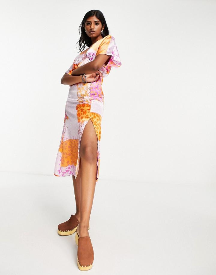 Violet Romance Midi Tea Dress In Patchwork Print-multi