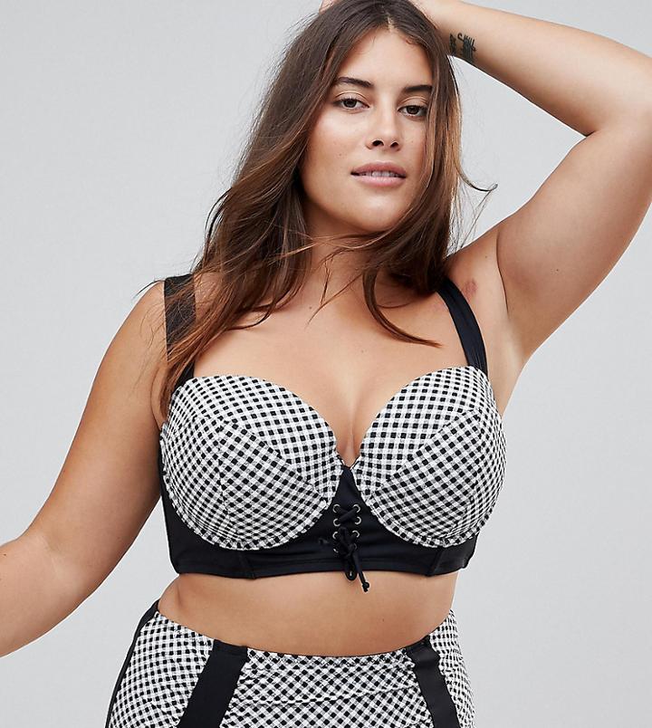 City Chic Corsica Gingham Bikini Top - Multi