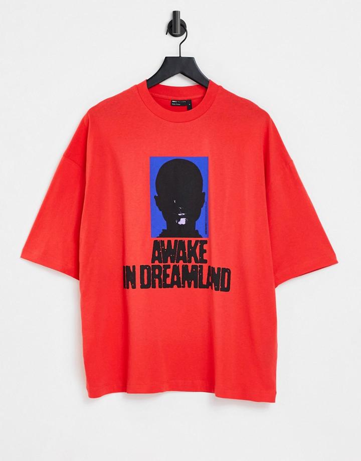 Asos Design Oversized T-shirt In Red With Front Print