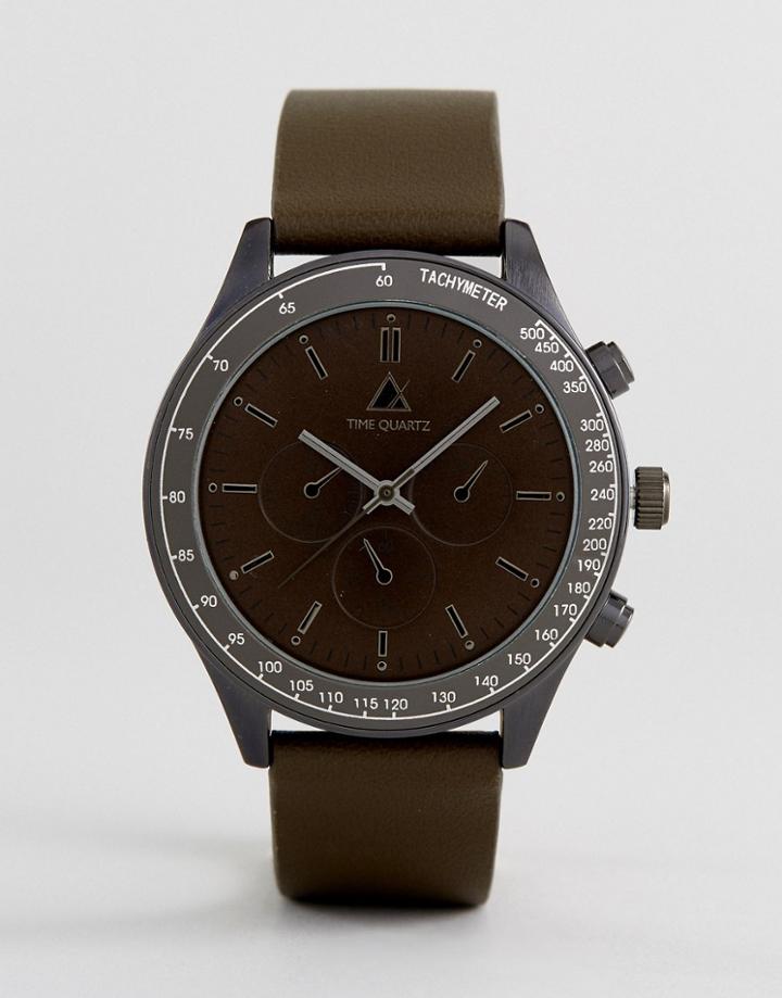 Asos Oversized Watch In Gunmetal And Khaki - Green