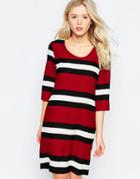 B.young Striped 3/4 Sleeve Shift Dress - Red