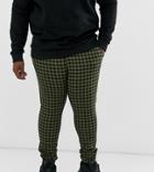 Asos Design Plus Tapered Crop Smart Pants In Khaki Houndstooth Check With Turn Up - Green