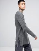 Asos Oversized Textured Sweater With Tab Details At Hem - Gray
