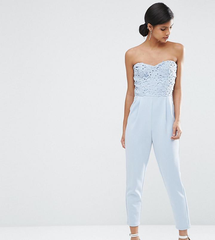Asos Petite Lace Bandeau Peg Leg Jumpsuit - Purple