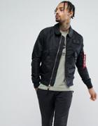 Alpha Industries Cwu Flight Bomber Jacket Copper Zip In Black - Black