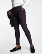 Asos Design Super Skinny Suit Pants In Burgundy Blackwatch Tartan Check-red