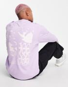 Topman Long Sleeve Oversized T-shirt With Tonal Print In Lilac-purple