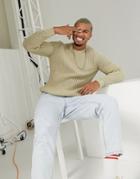 Asos Design Heavyweight Fisherman Rib Sweater In Oatmeal-neutral