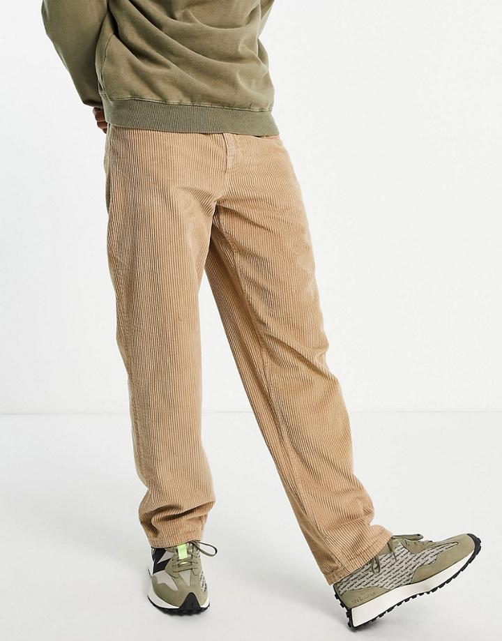 Asos Design Corduroy Baggy Jeans In Stone-brown