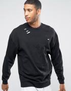 Asos Oversized Distressed Sweatshirt In Black - Black