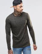 Asos Knitted Jersey Muscle Long Sleeve T-shirt - Khaki