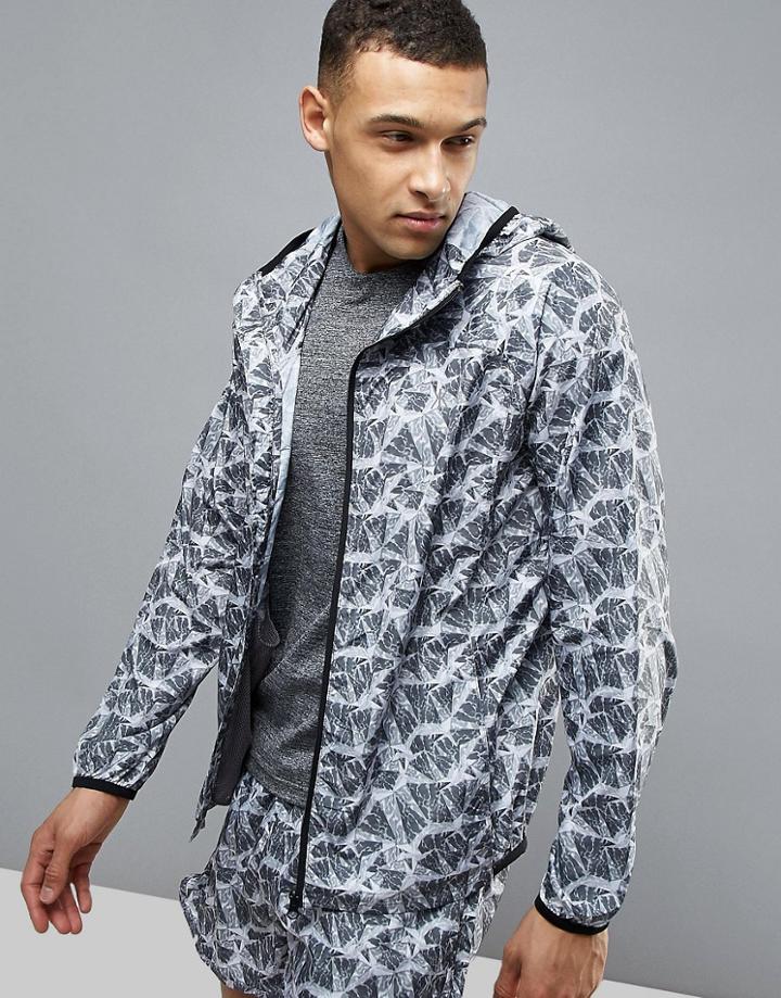 Ki5-a Slate Training Jacket In Fraction Print - Black