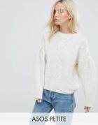 Asos Petite Sweater In Cable With Volume Sleeves - Cream