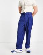 Asos Design High Waist Slim Pant In Navy Linen