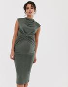 Asos Design Maternity Drape Front Belted Pencil Midi Dress - Green