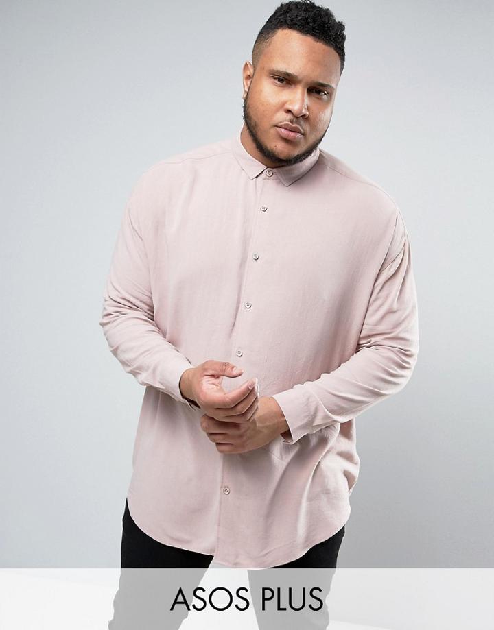 Asos Plus Oversized Viscose Shirt In Pink - Pink