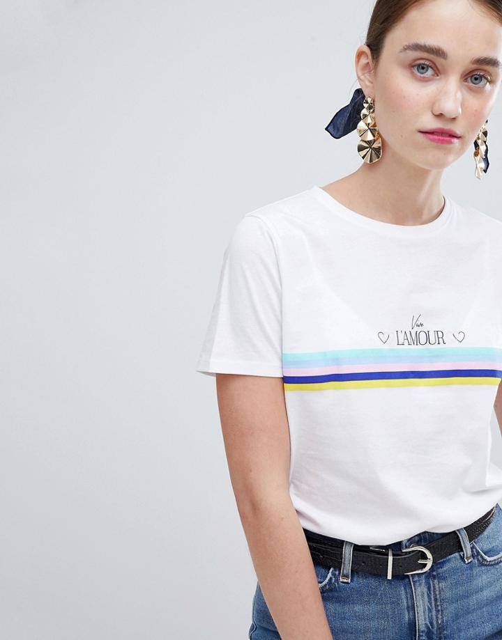 New Look L'amour Rainbow Girlfriend Tee - White