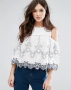 Qed London Cold Shoulder Broderie Anglaise Top - Cream