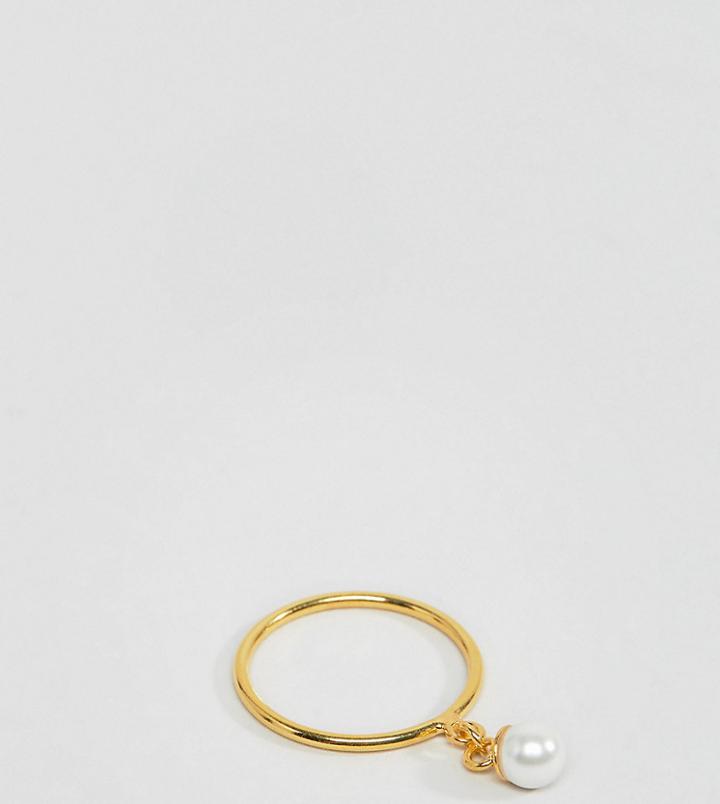 Asos Design Gold Plated Sterling Silver Pearl Charm Ring - Gold