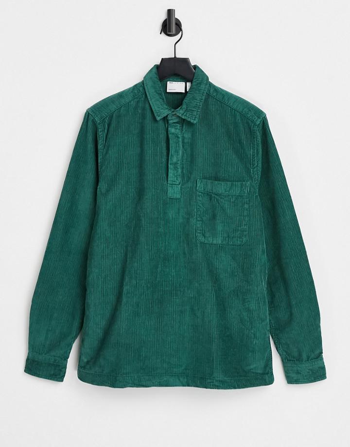 Asos Design Rugby Style Overhead Cord Shirt In Green