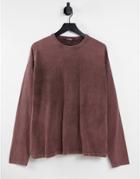 Asos Design Oversized Long Sleeve T-shirt In Brown Acid Wash