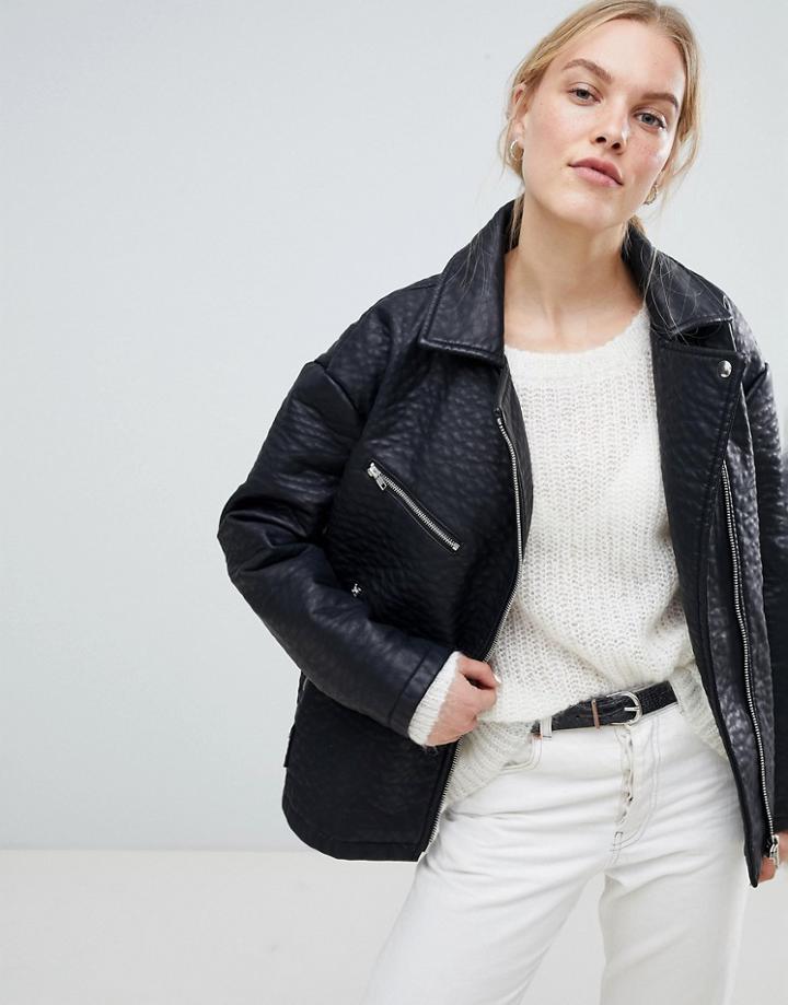 Asos Design Oversized Faux Leather Jacket-black