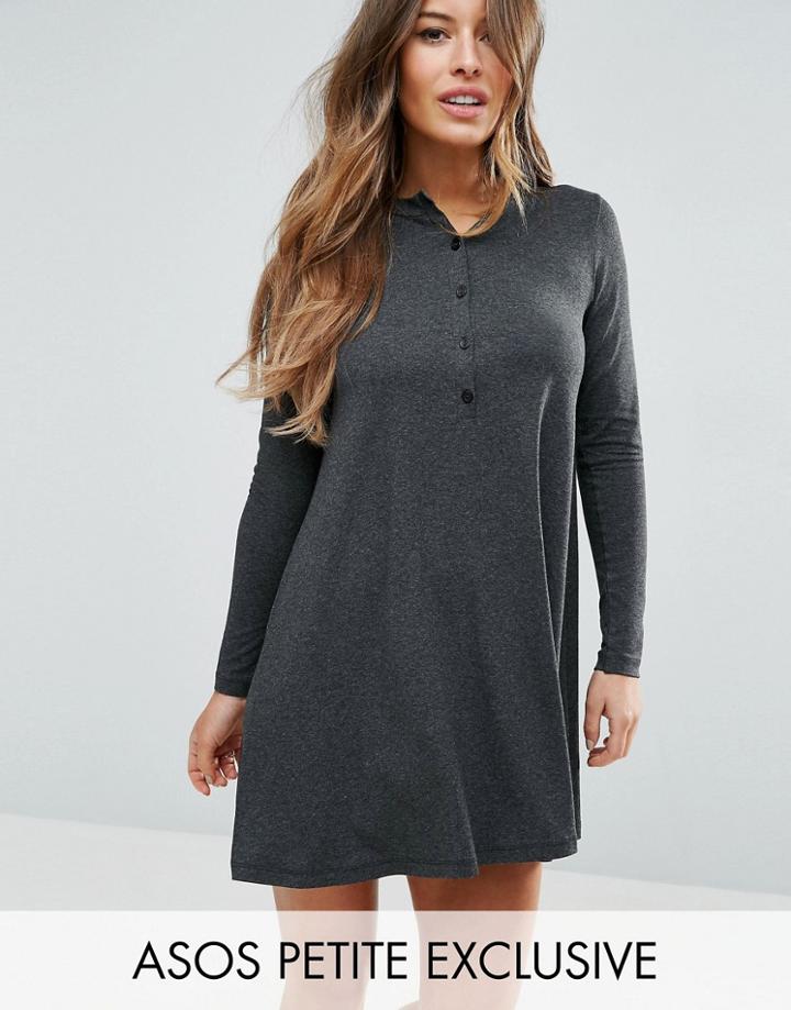 Asos Petite Grandad Button Swing Dress - Gray