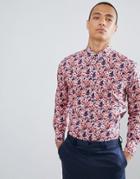 Clean Cut Dark Flower Slim Fit Long Sleeve Shirt - Red