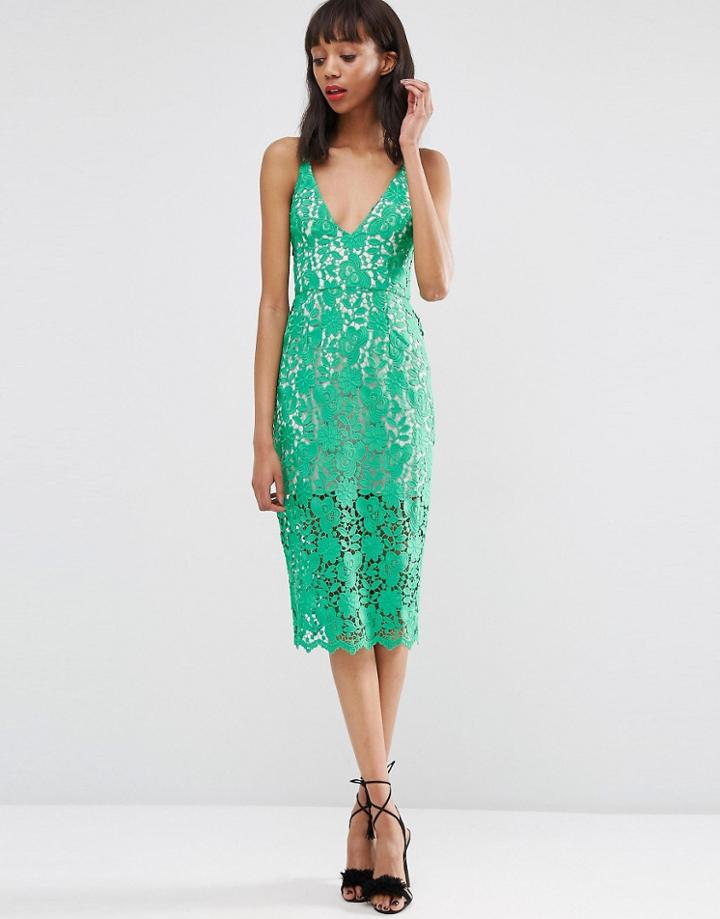 Asos Lace Hitchcock Midi Pencil Dress - Green