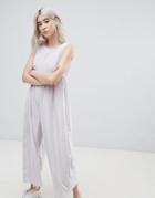 Asos Minimal Jumpsuit With Gathered Waist And Wide Leg - Gray