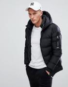 Pull & Bear Hooded Puffer Jacket In Black - Black