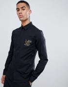 Versace Jeans Slim Shirt With Chest Embroidery - Black