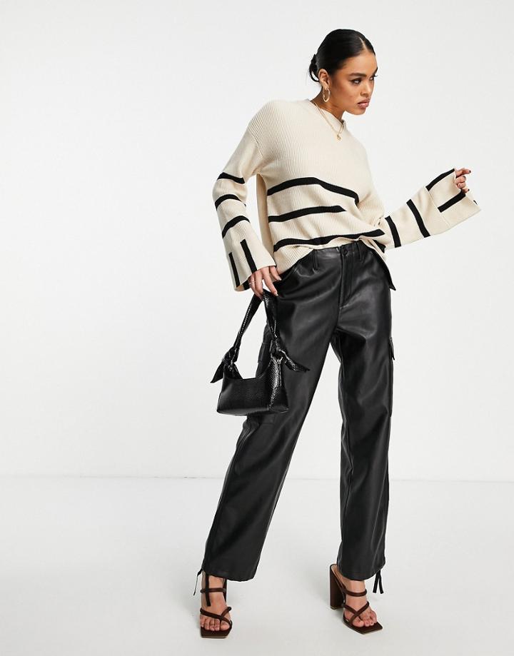 4th & Reckless Wide Sleeve Sweater In Cream And Black Stripe-multi