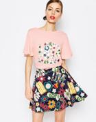 Love Moschino Floral Love Woven Sleeve T-shirt - Pink
