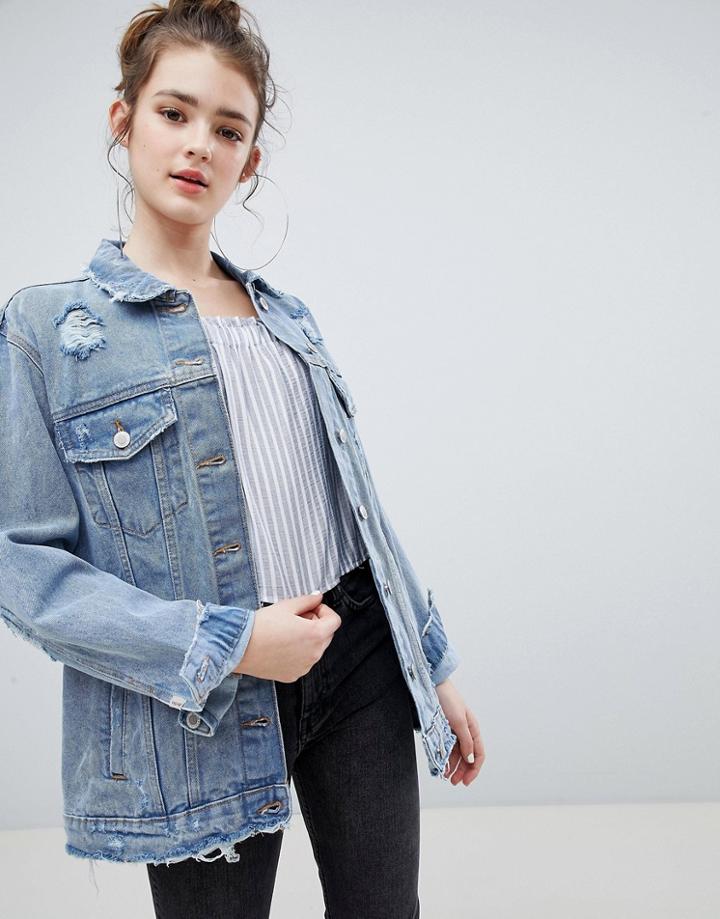 Bershka Oversized Denim Jacket - Blue