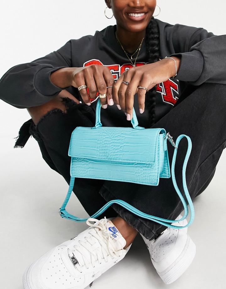 Monki Vegan Croc Cross Body Bag In Blue