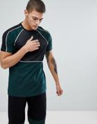 Asos T-shirt In Polytricot With Color Blocking In Black/ Green Co-ord - Black